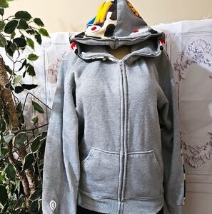 Bape Gray Full Zip-Up Shark/ Camo Hoodie XL